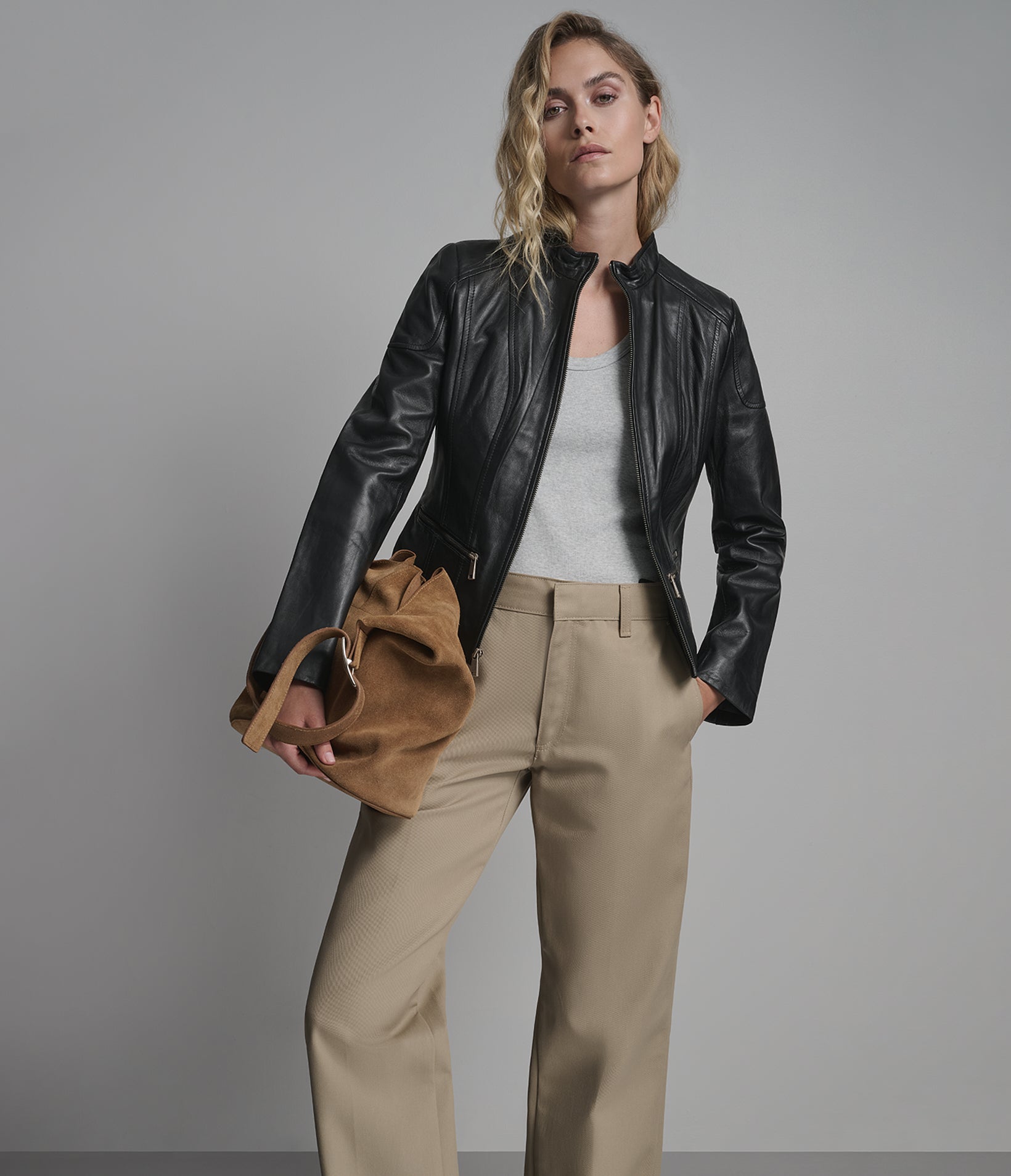 Caitlin Leather Scuba Jacket