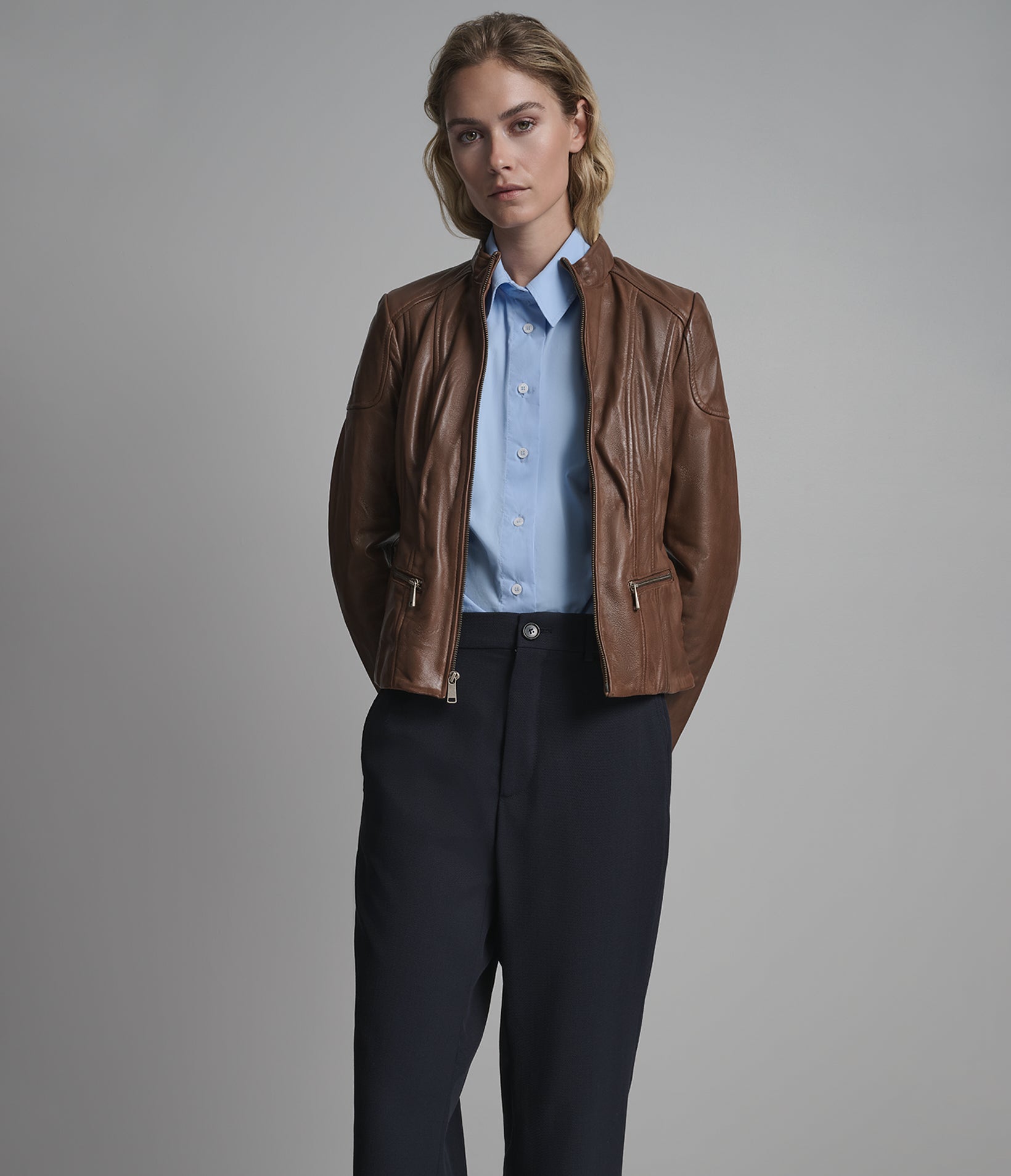 Caitlin Leather Scuba Jacket