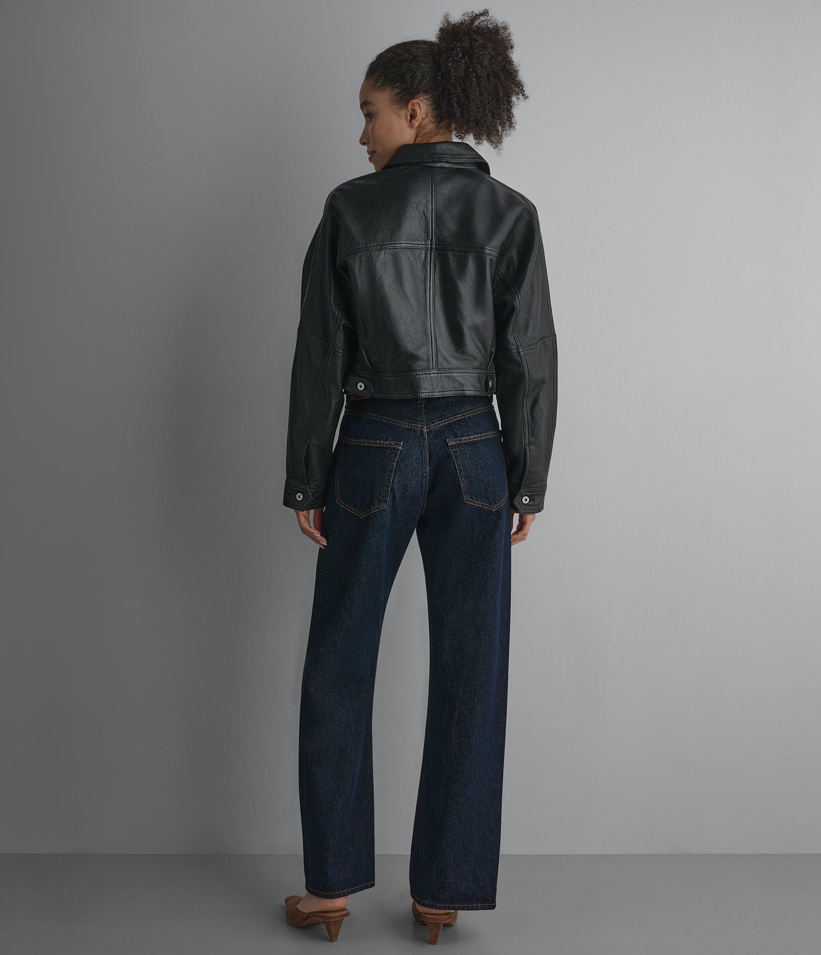 Jamie Dropped Shoulder Leather Trucker Jacket