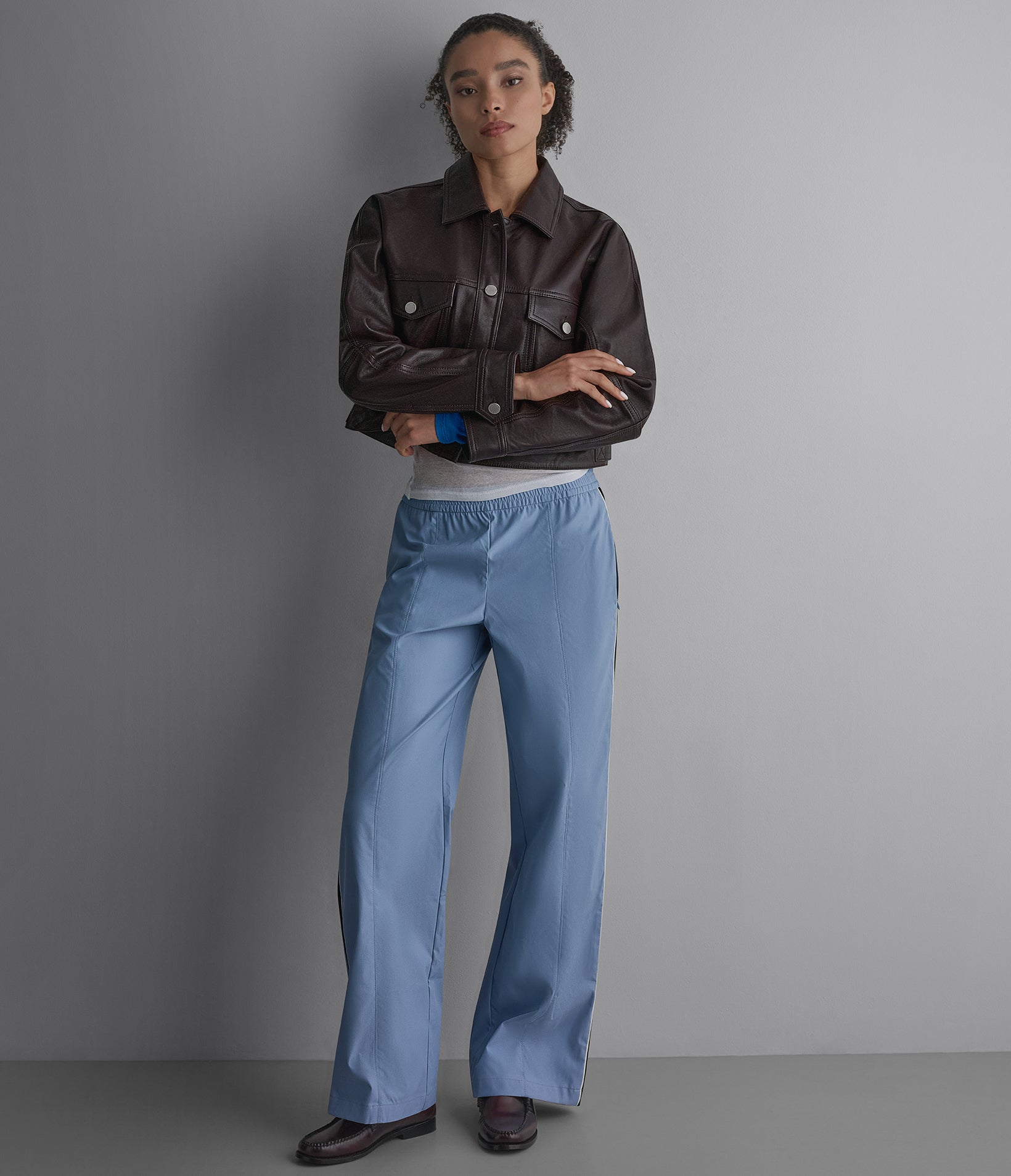 Jamie Dropped Shoulder Leather Trucker Jacket