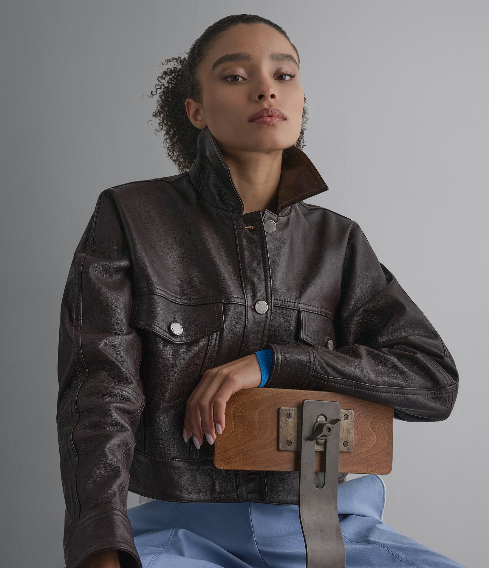 Jamie Dropped Shoulder Leather Trucker Jacket