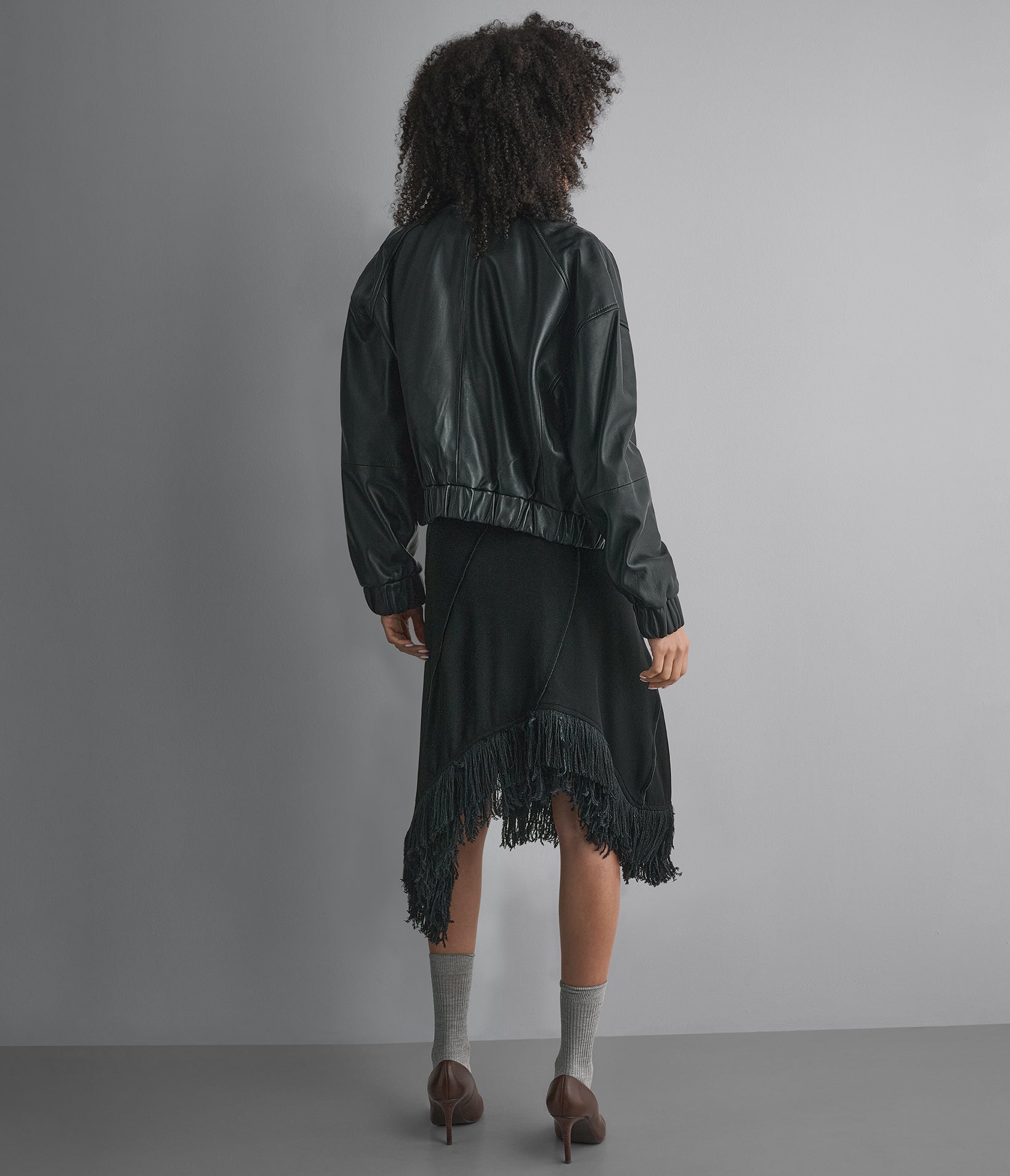 Bailen Cropped Leather Bomber Jacket