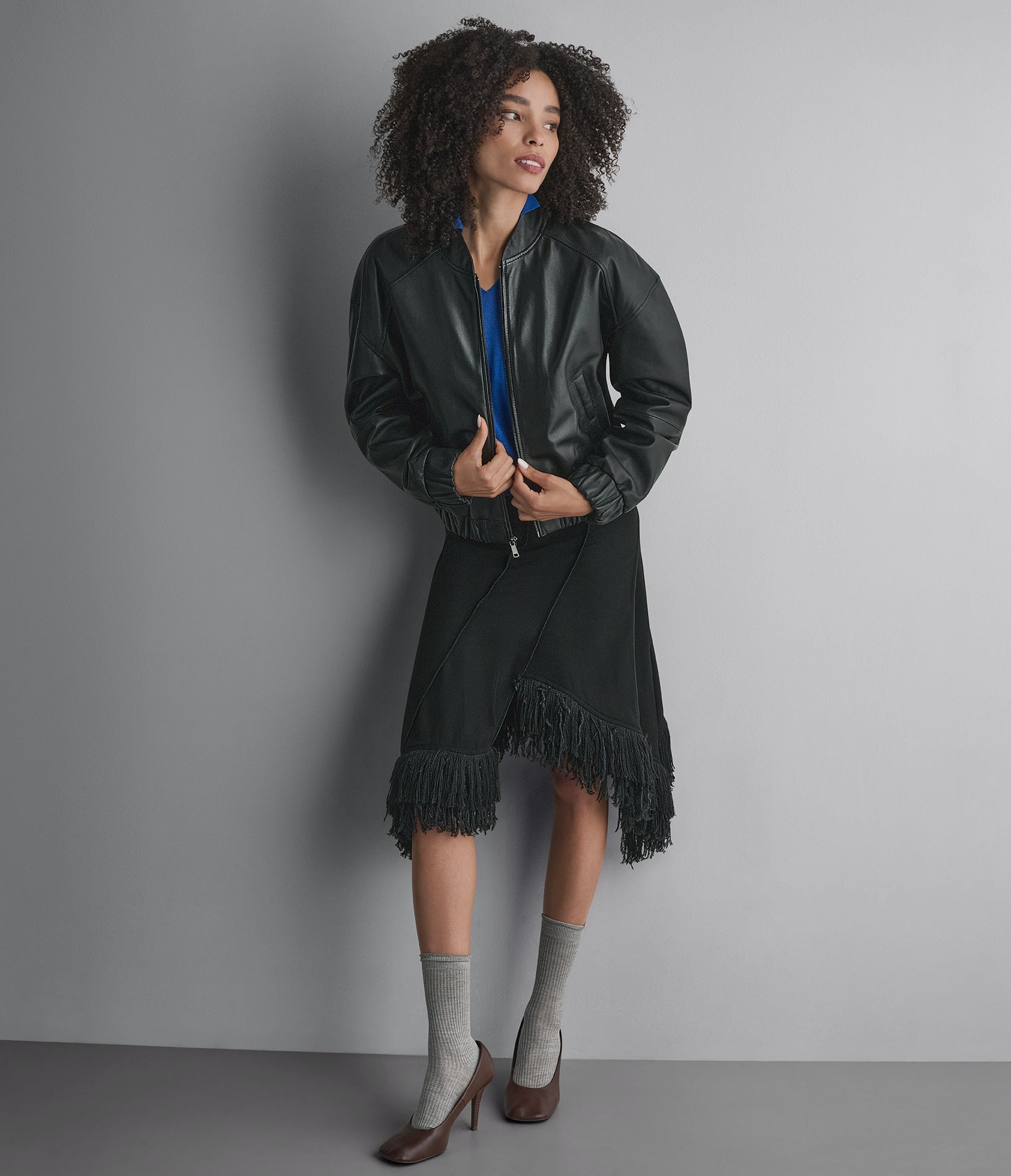 Bailen Cropped Leather Bomber Jacket