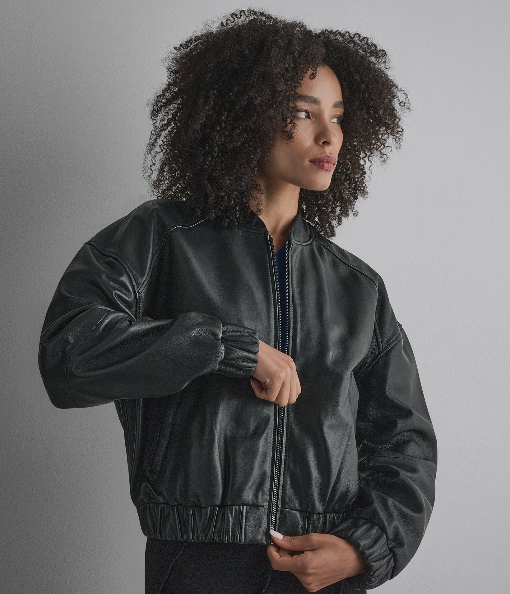 Bailen Cropped Leather Bomber Jacket