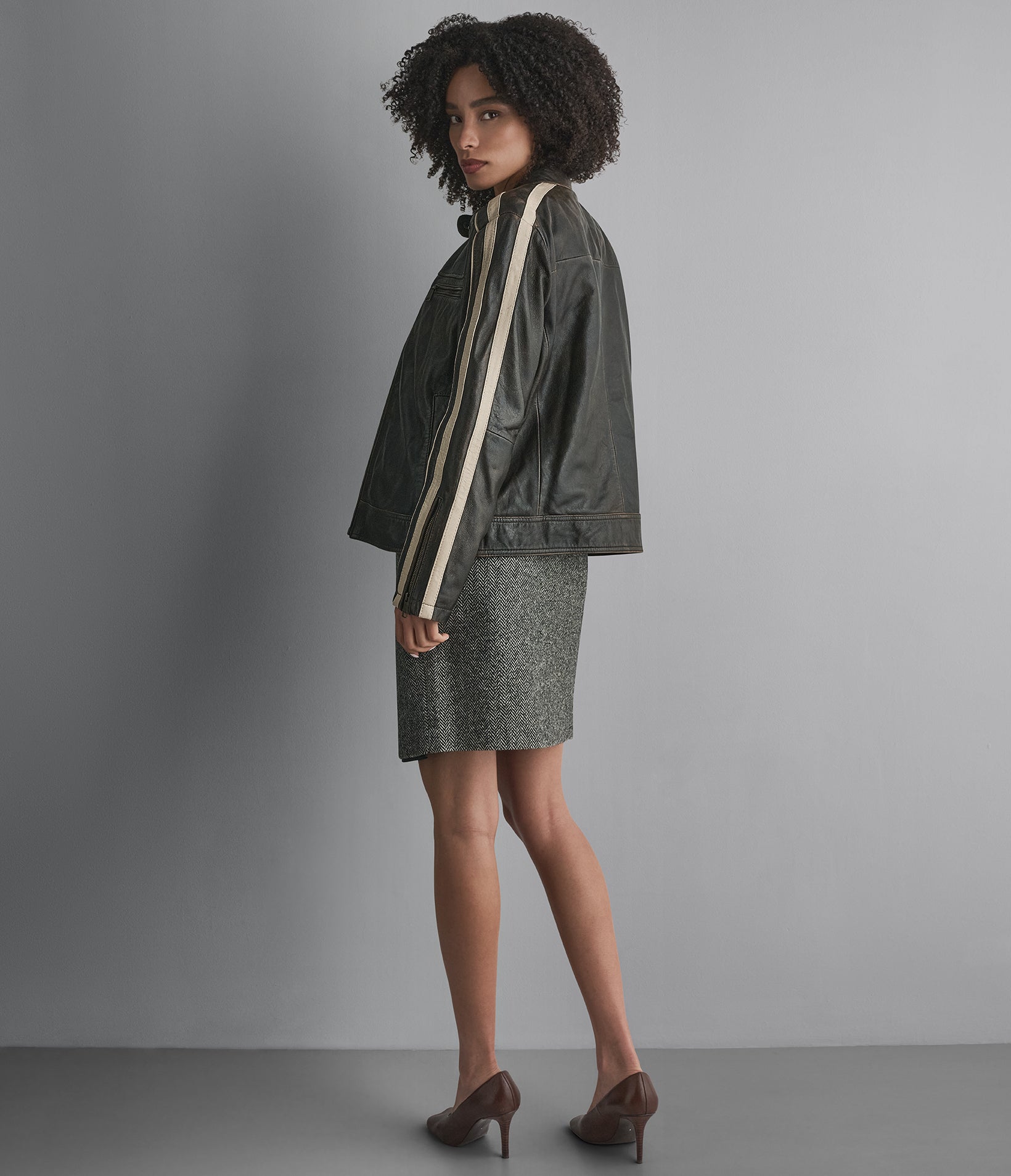 Cameron Leather Oversized Racer Jacket