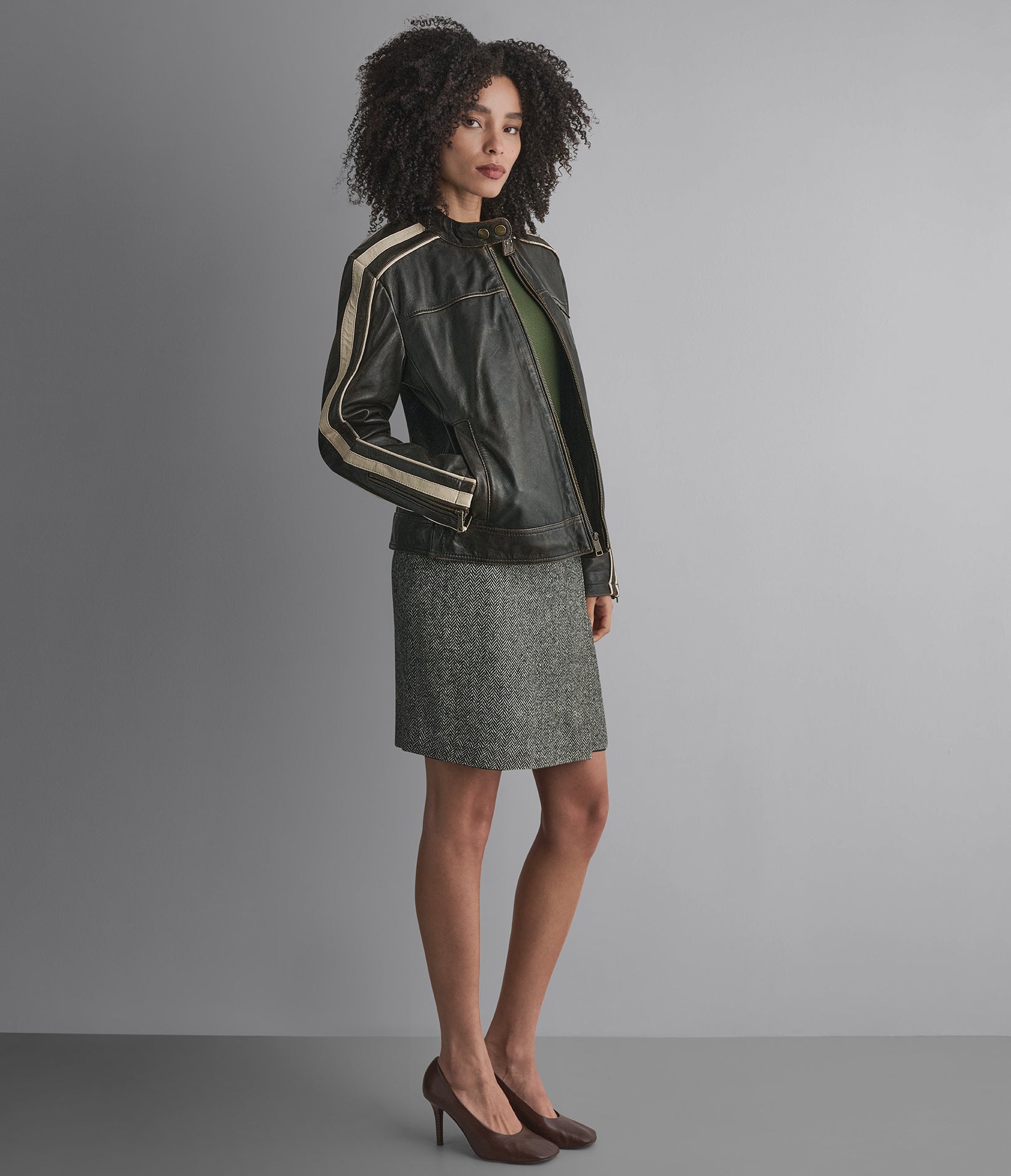 Cameron Leather Oversized Racer Jacket