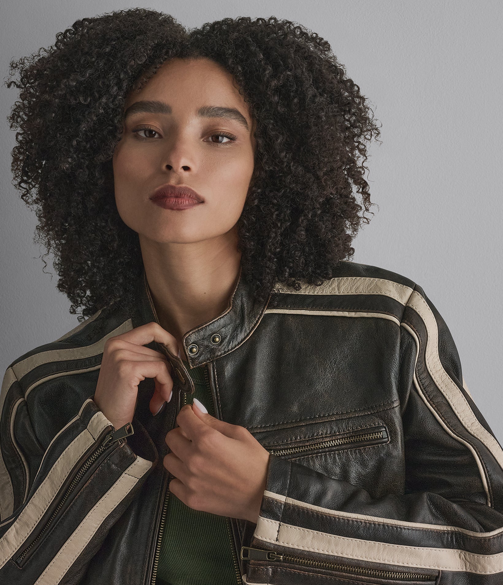 Cameron Leather Oversized Racer Jacket