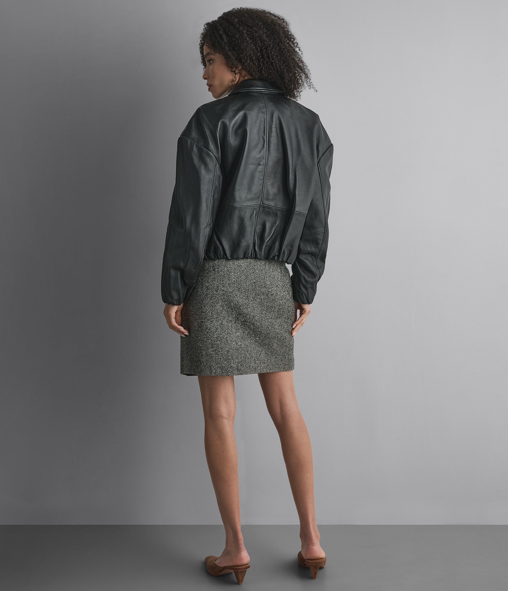 Brooke Leather Bubble Hem Jacket