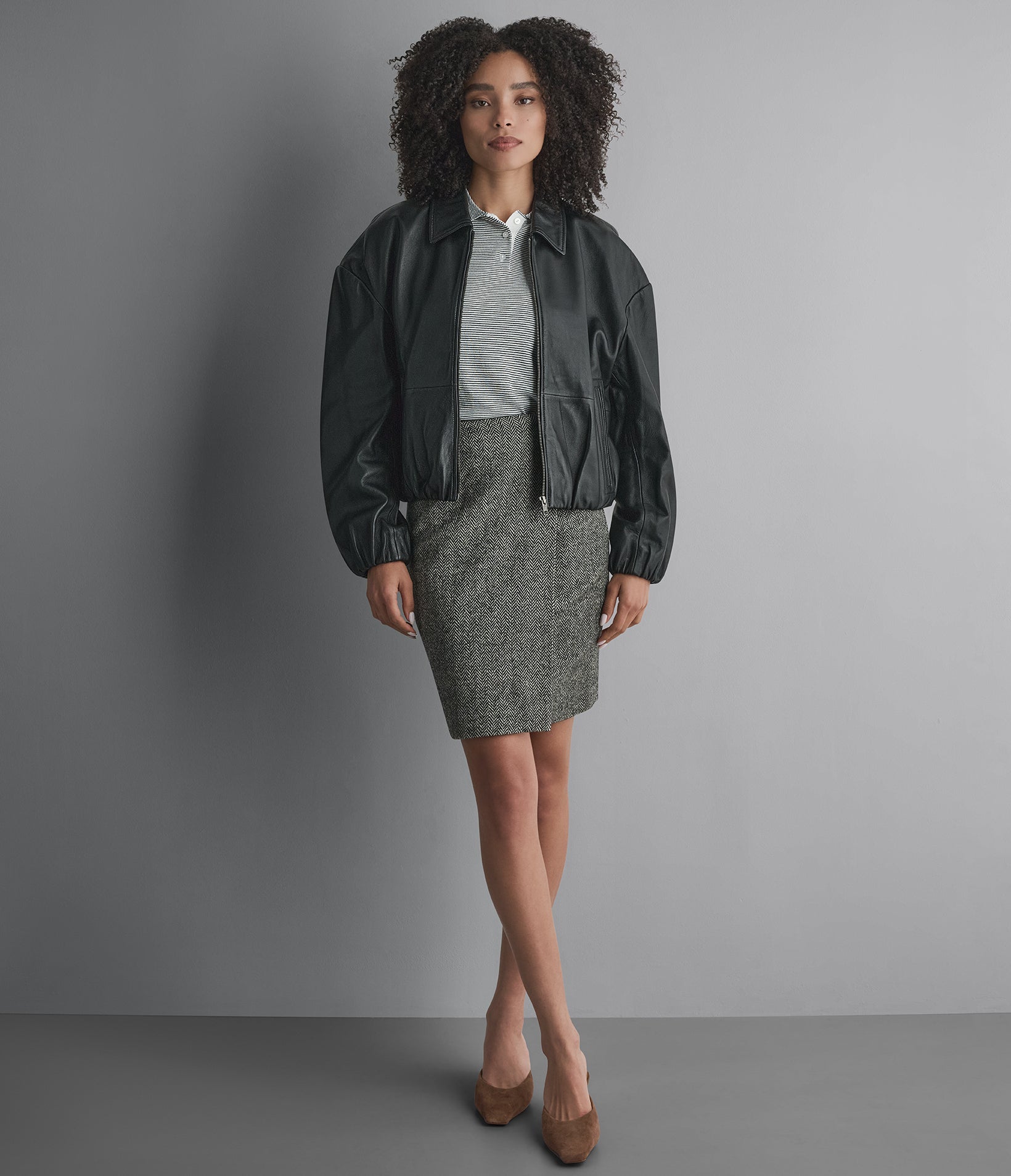 Brooke Leather Bubble Hem Jacket