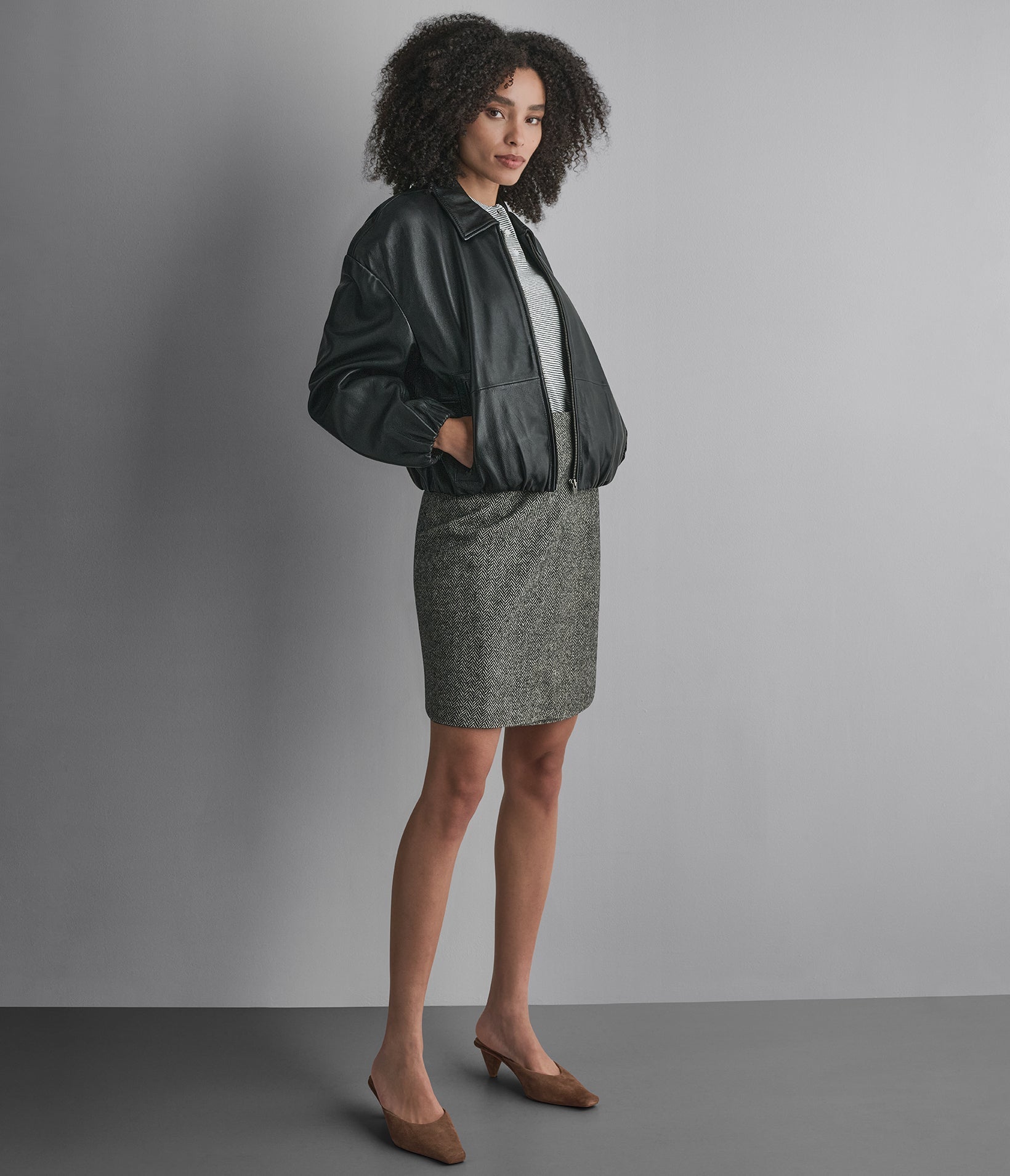 Brooke Leather Bubble Hem Jacket