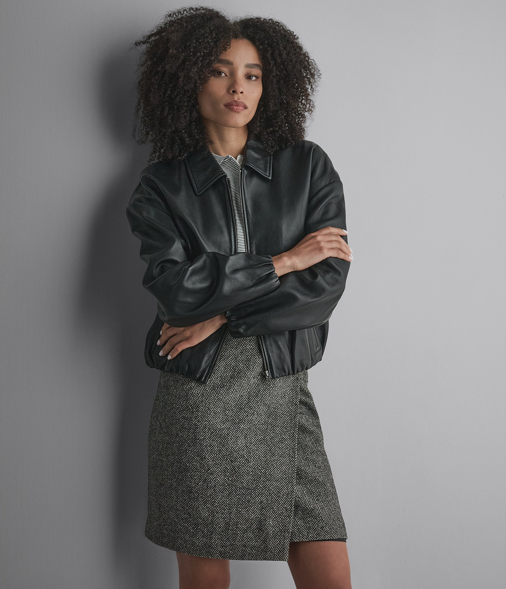 Brooke Leather Bubble Hem Jacket