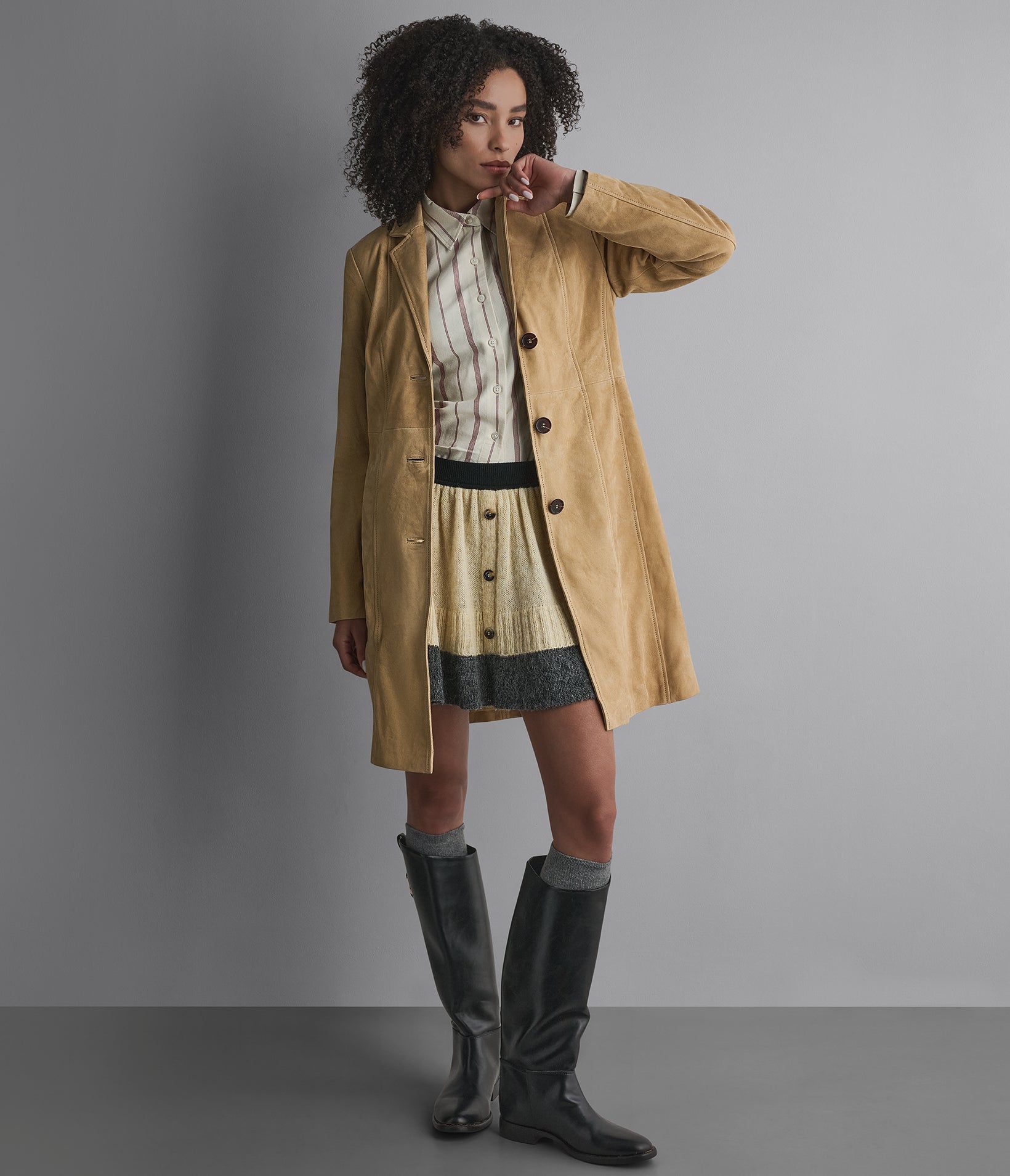 Nora Button Down Suede Trench Coat