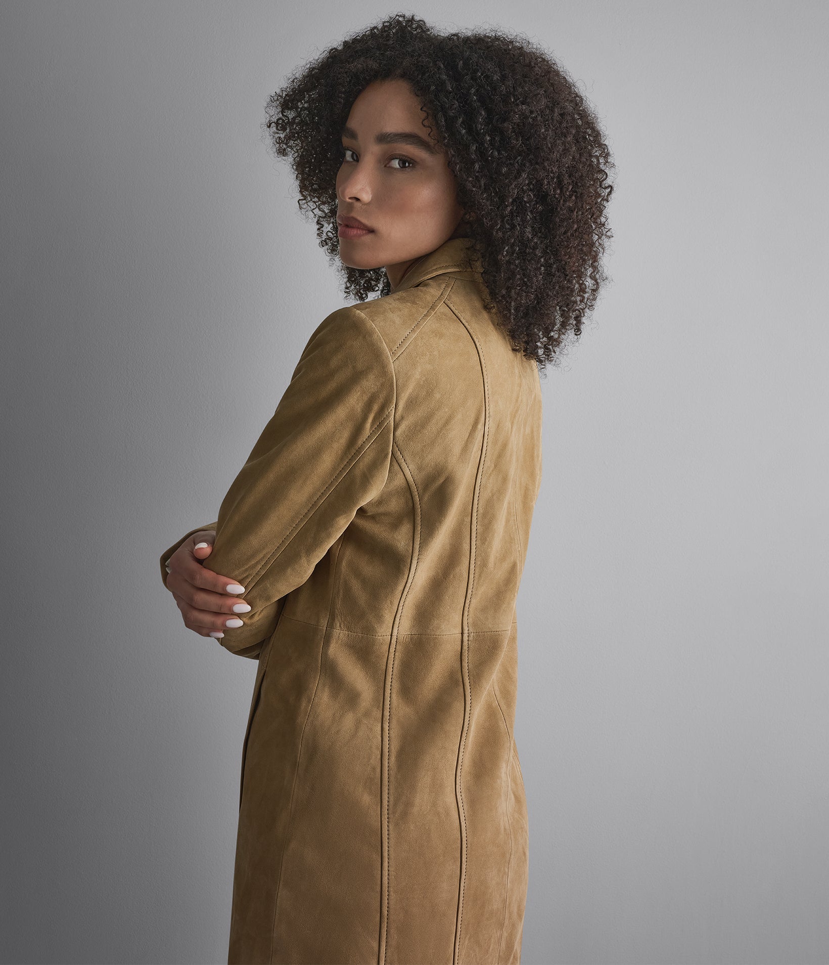 Nora Button Down Suede Trench Coat
