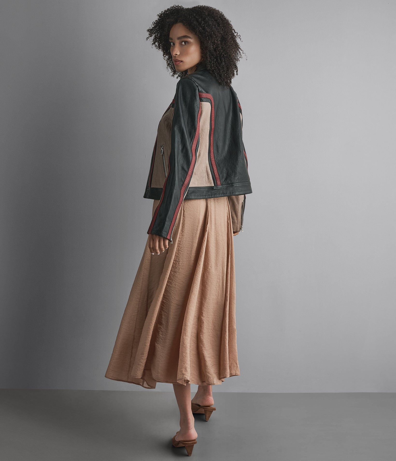 Riley Cropped Leather Racer Jacket