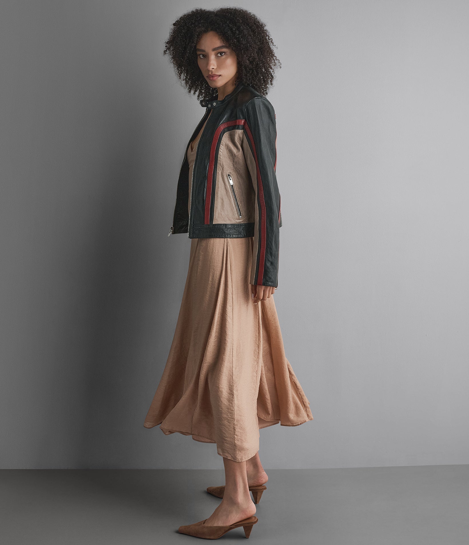 Riley Cropped Leather Racer Jacket