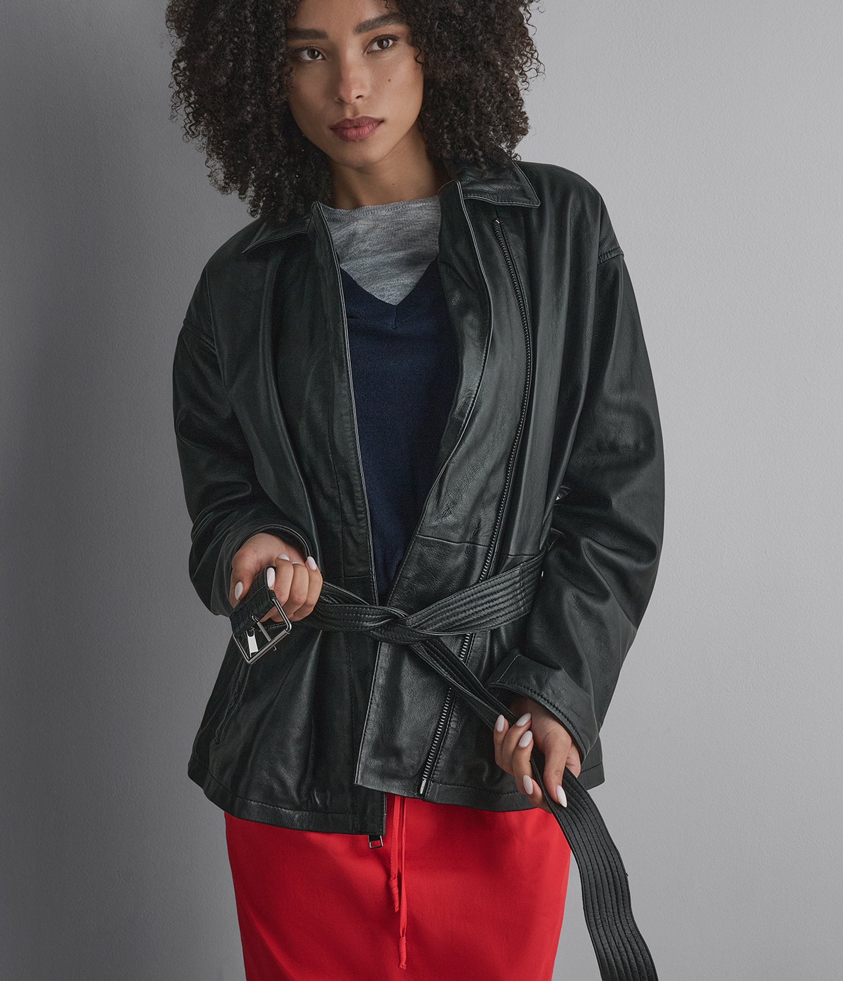 Monroe Leather Belted Asymmetric Moto Jacket