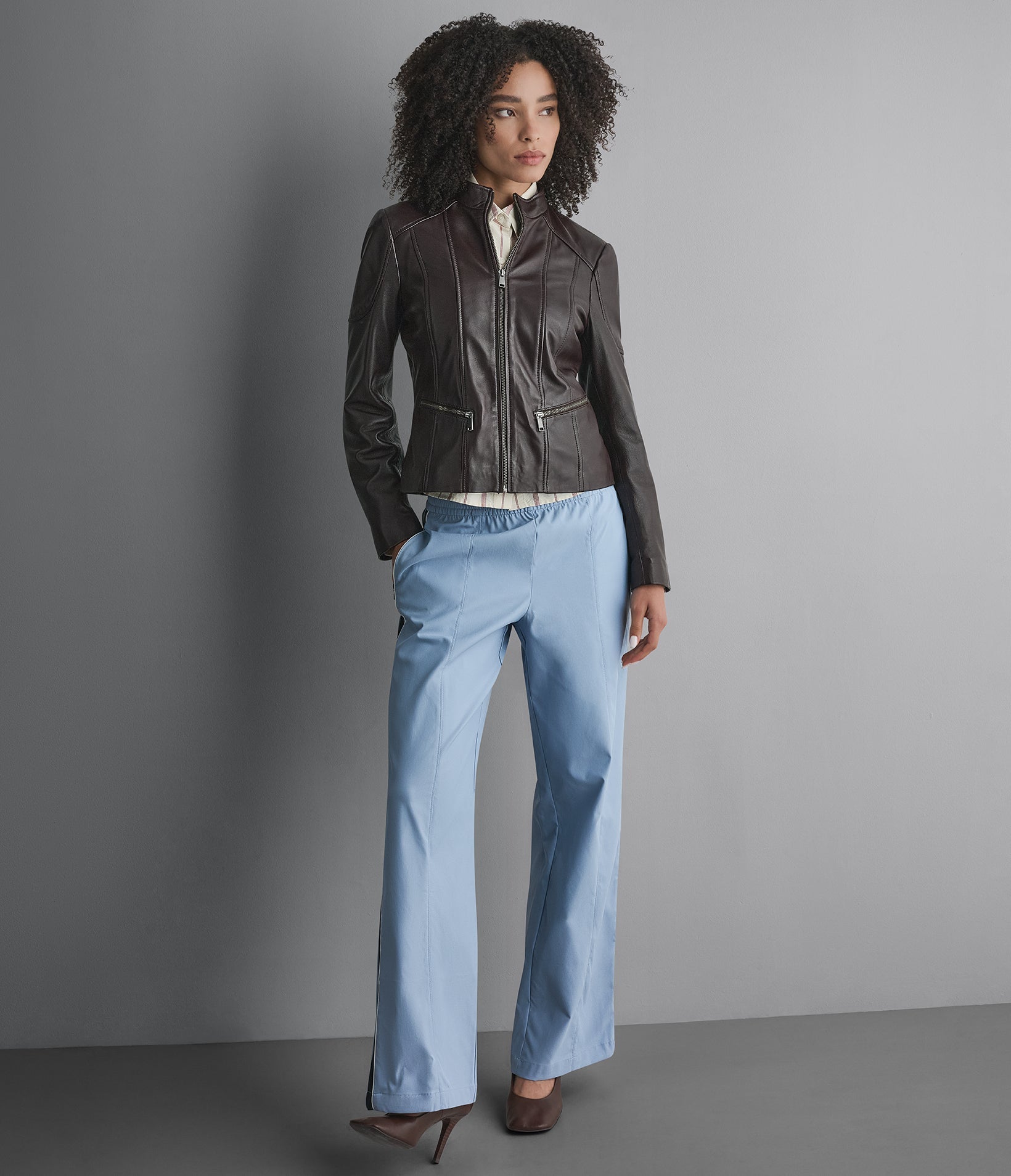Caitlin Leather Scuba Racer Jacket