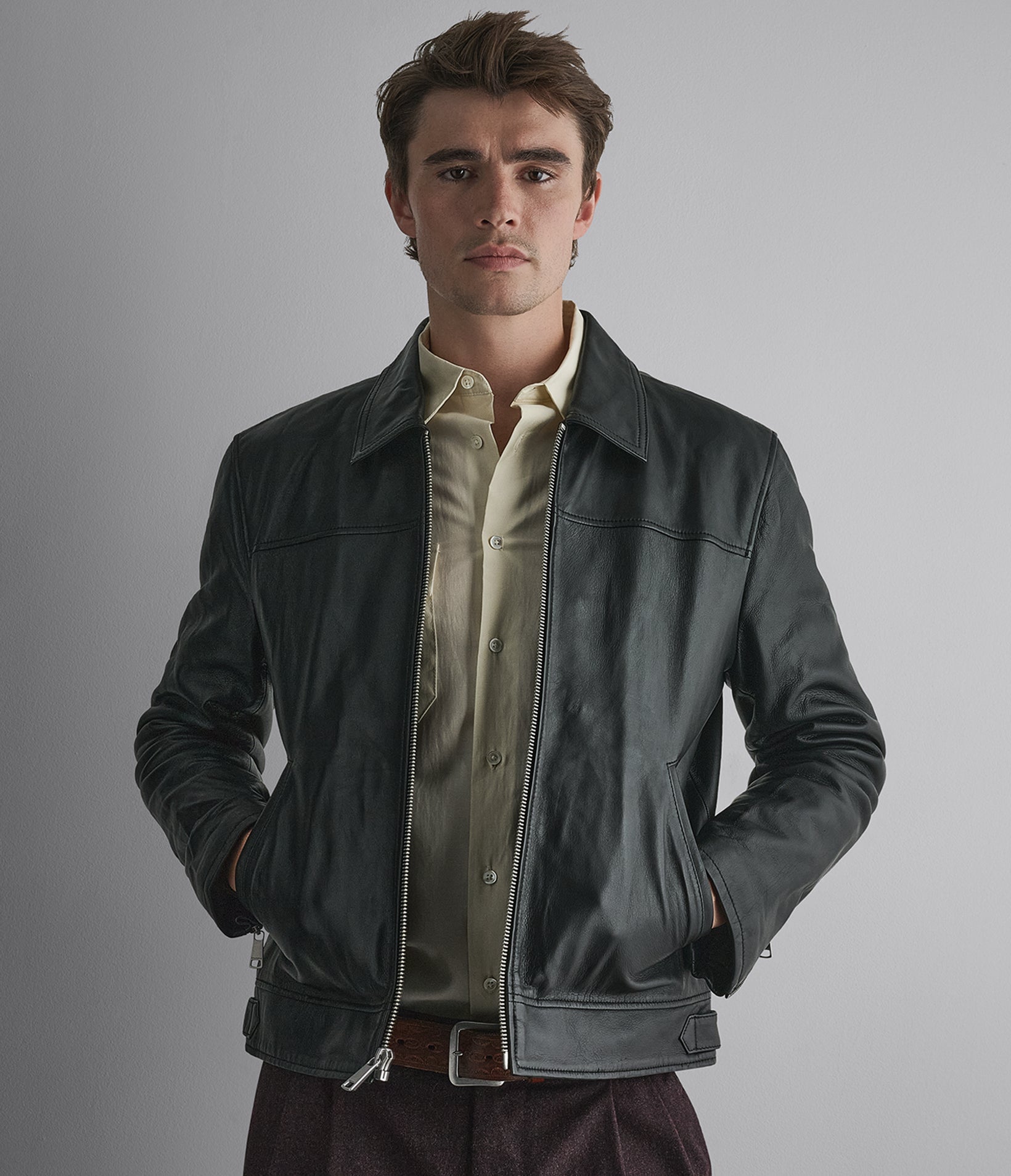 Teddy Leather Zip Up Jacket