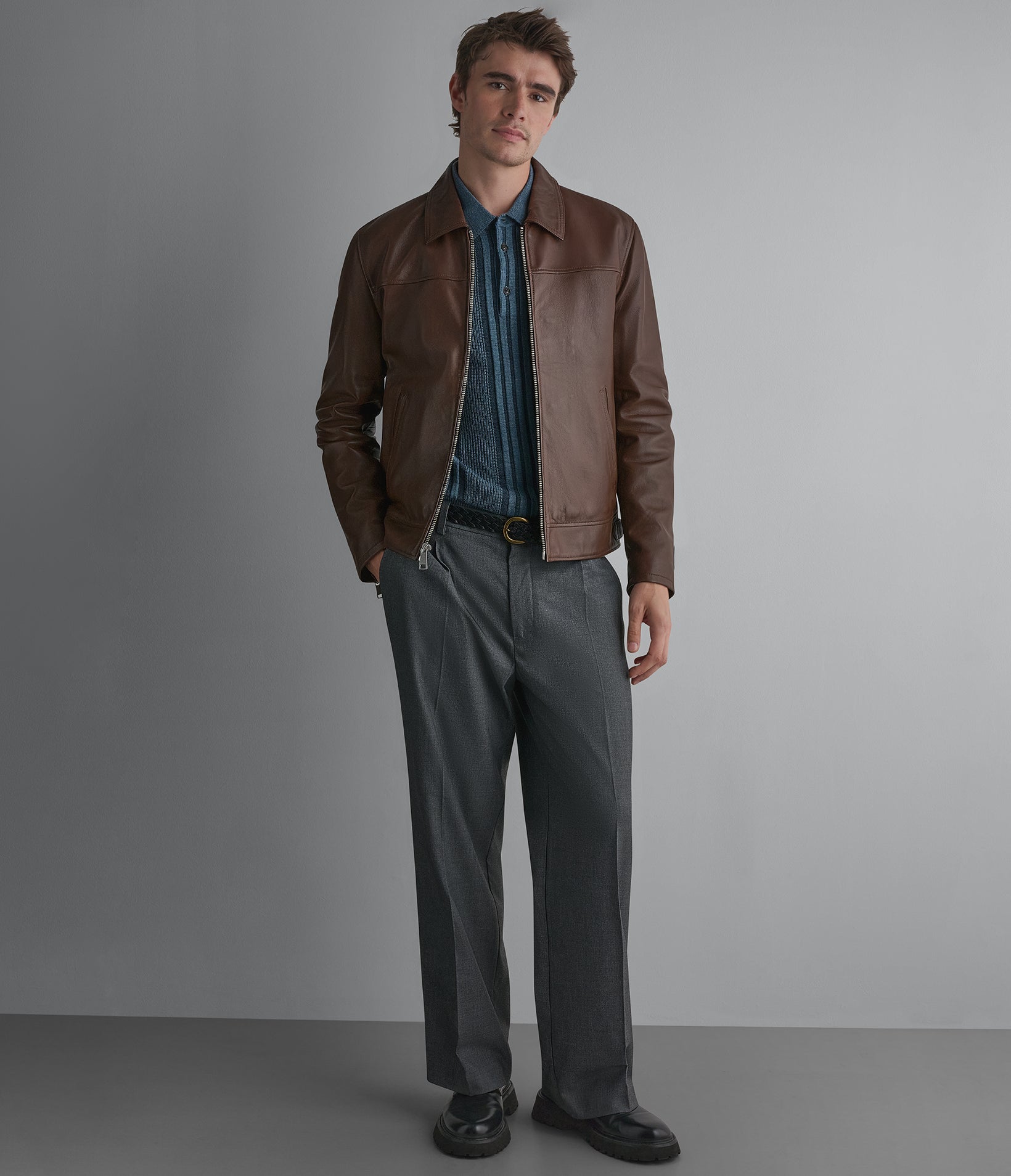 Teddy Leather Zip Up Jacket