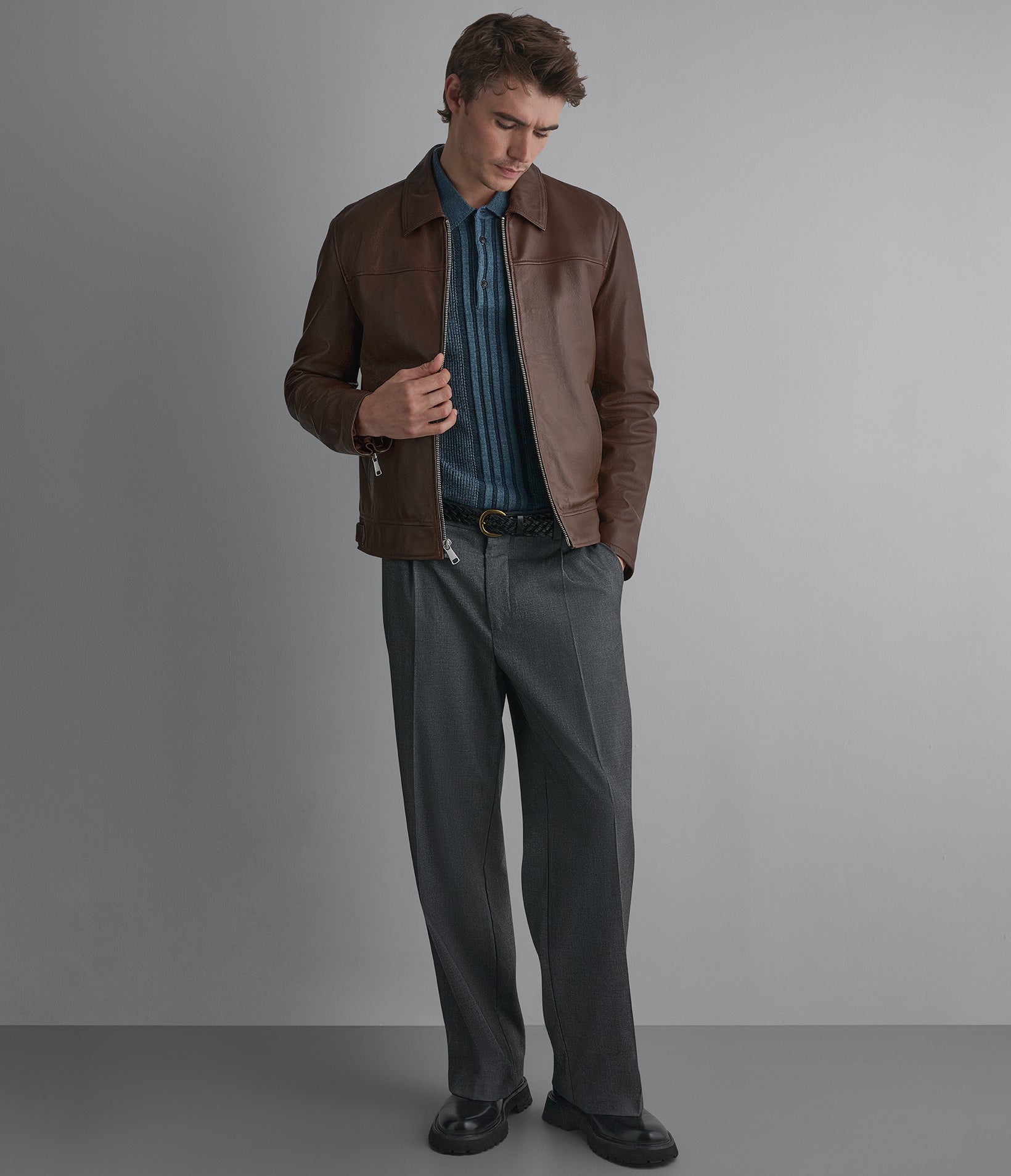 Teddy Leather Zip Up Jacket