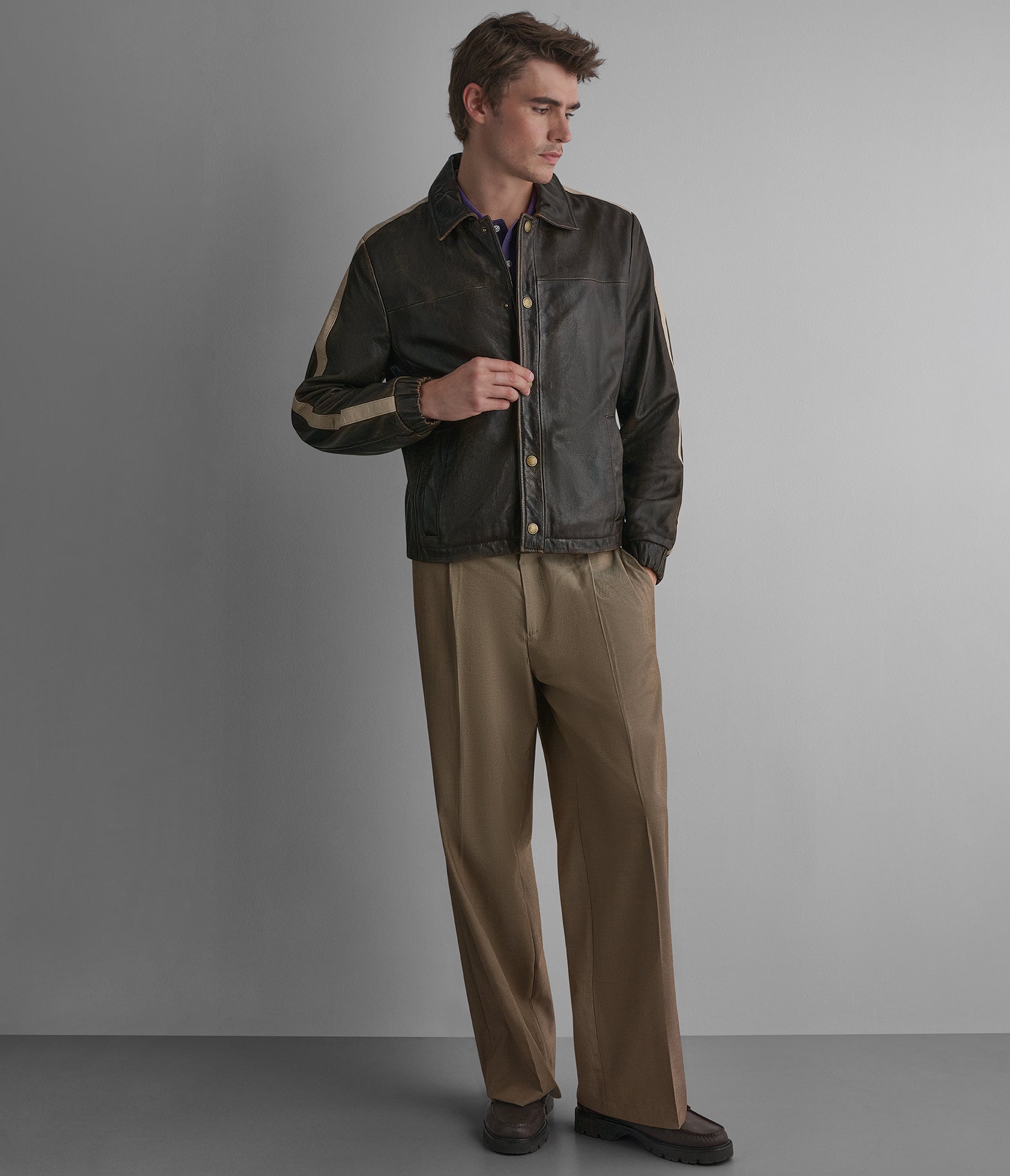Trent Leather Striped Track Jacket