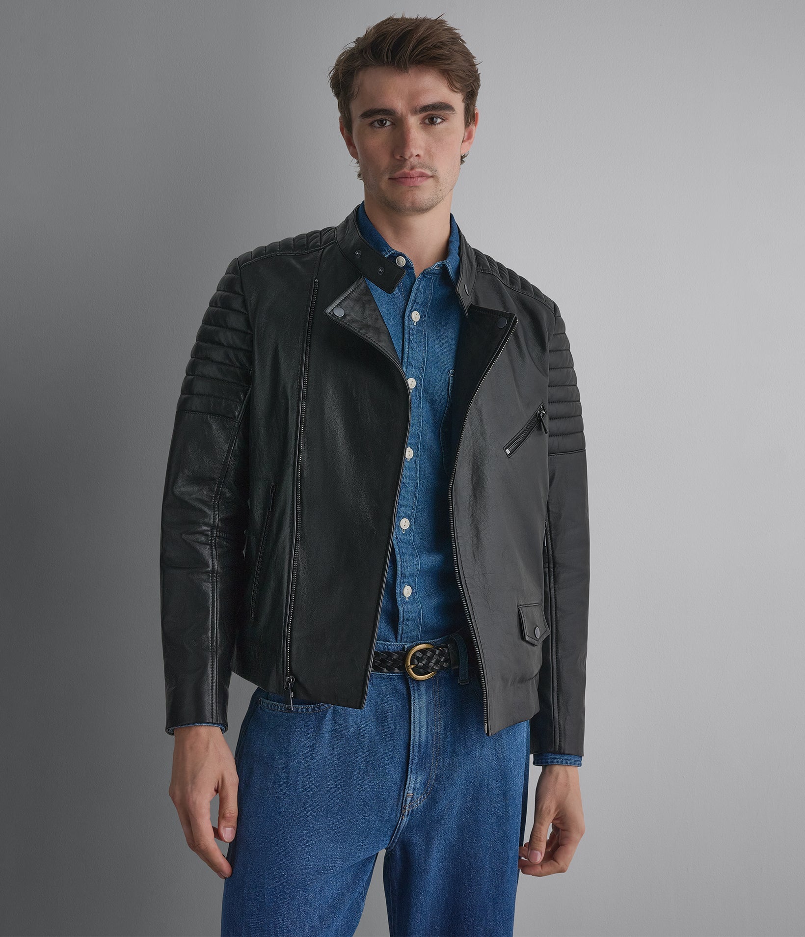 Andres Leather Moto With Zip Off Hood