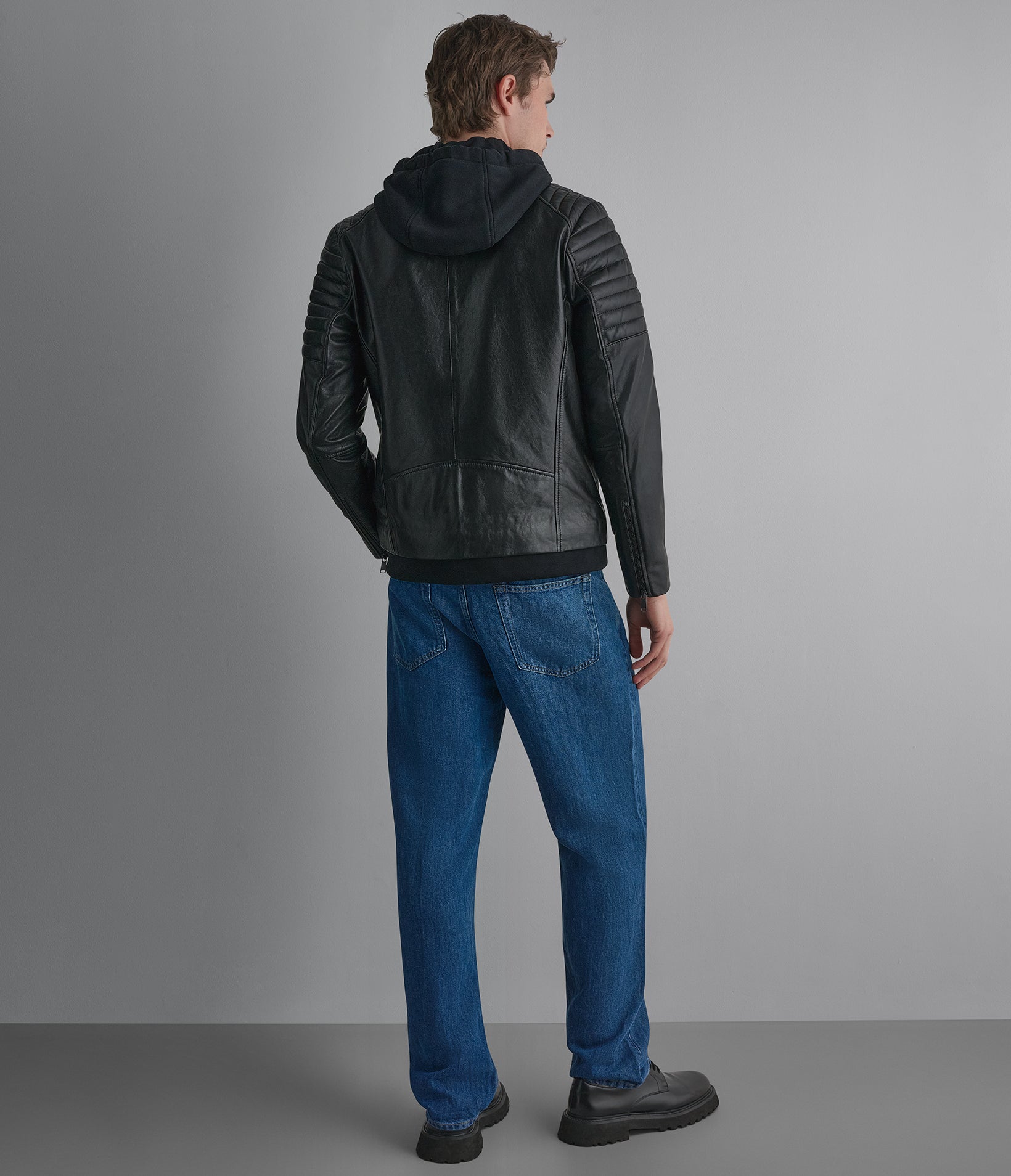 Andres Leather Moto With Zip Off Hood