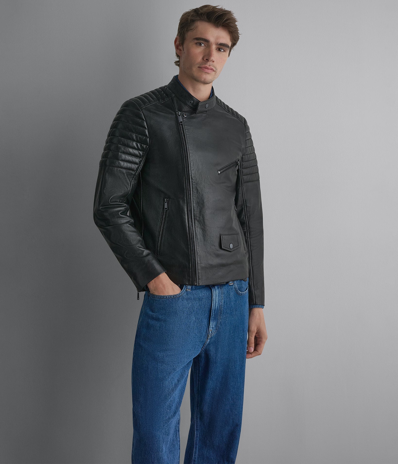 Andres Leather Moto With Zip Off Hood