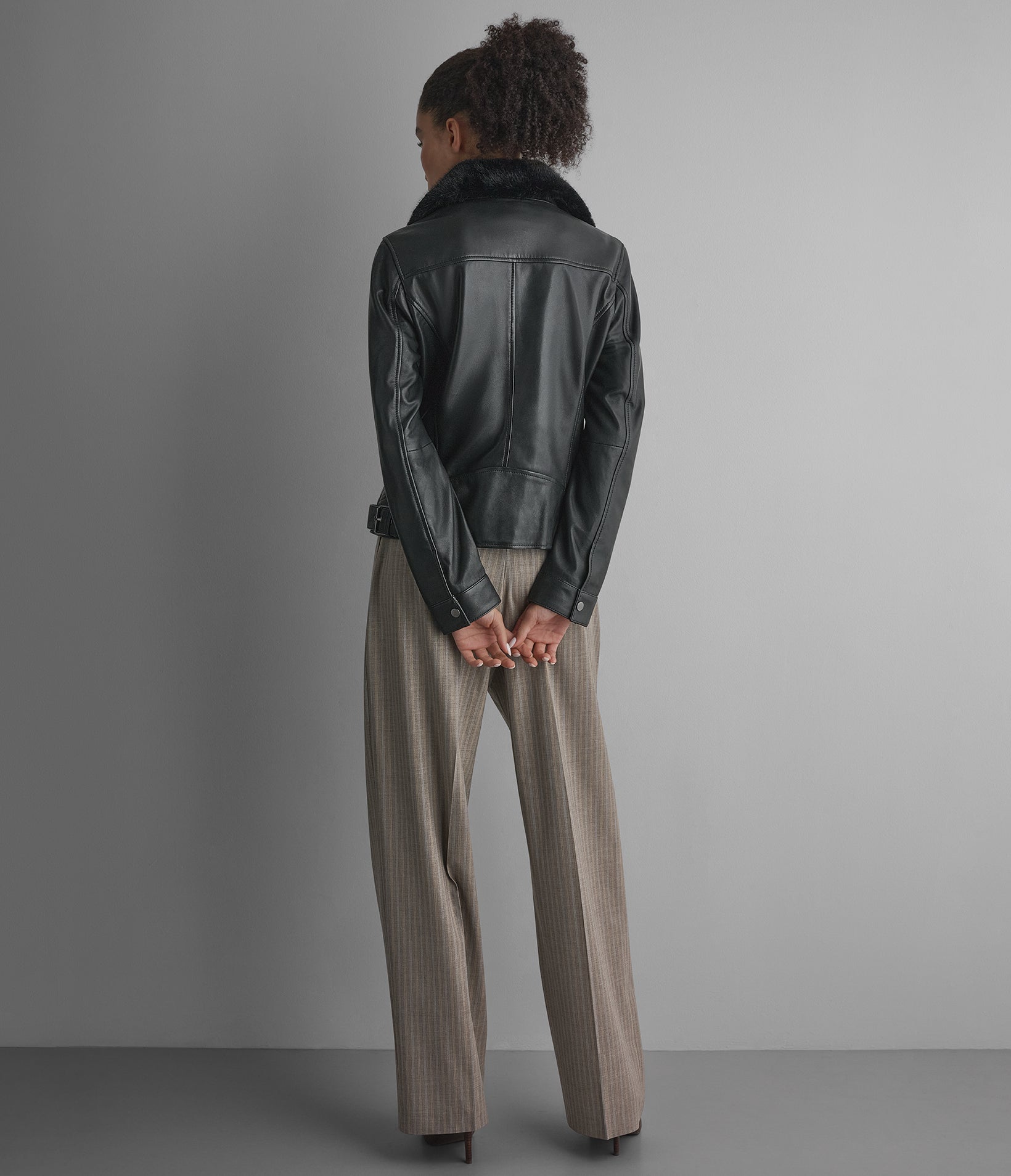 Macie Faux Fur Collar Leather Moto Jacket