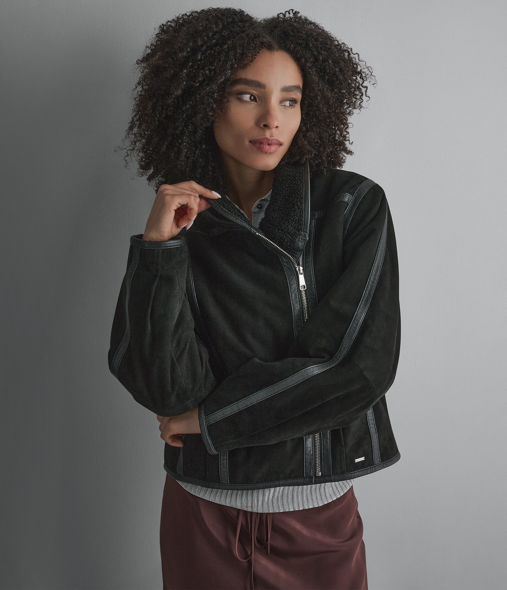 Ashley Faux Shearling Leather Moto Jacket