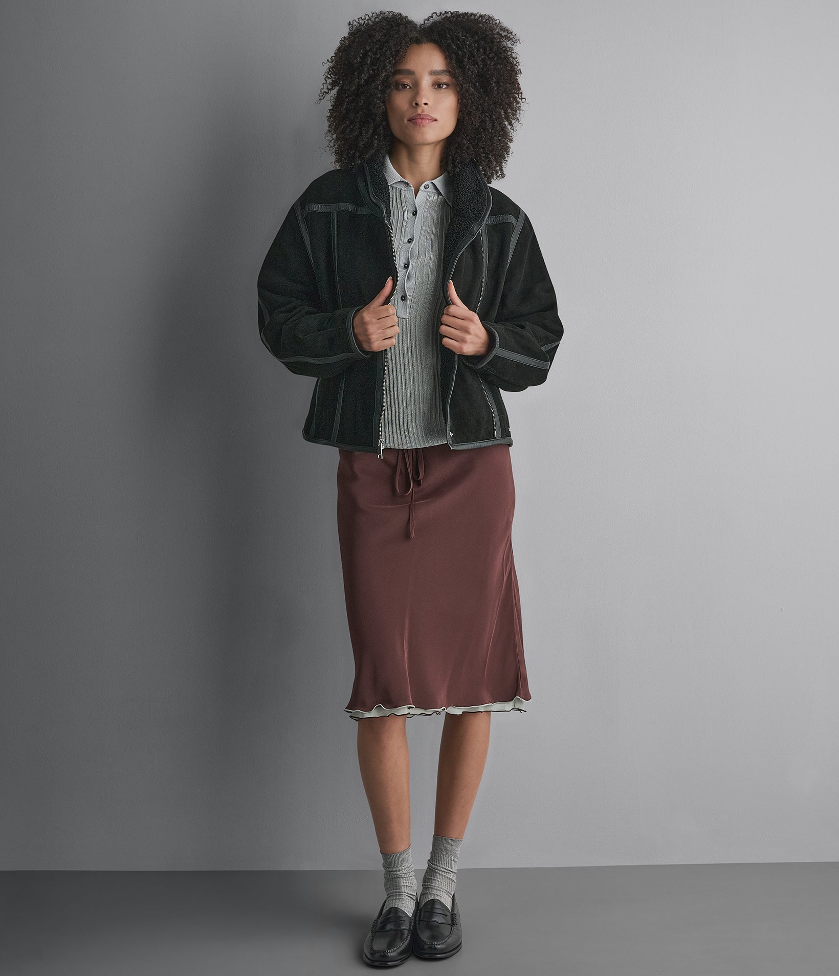 Ashley Faux Shearling Leather Moto Jacket