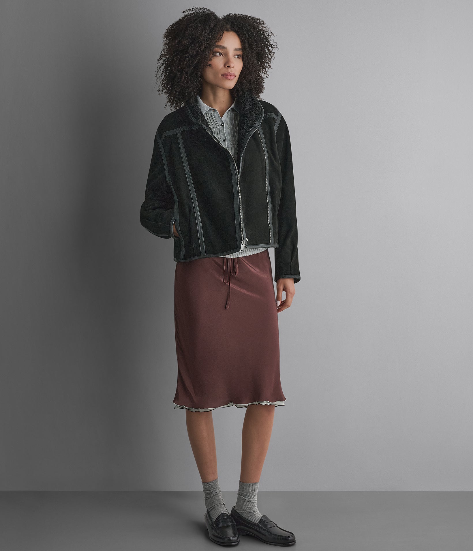 Ashley Faux Shearling Leather Moto Jacket