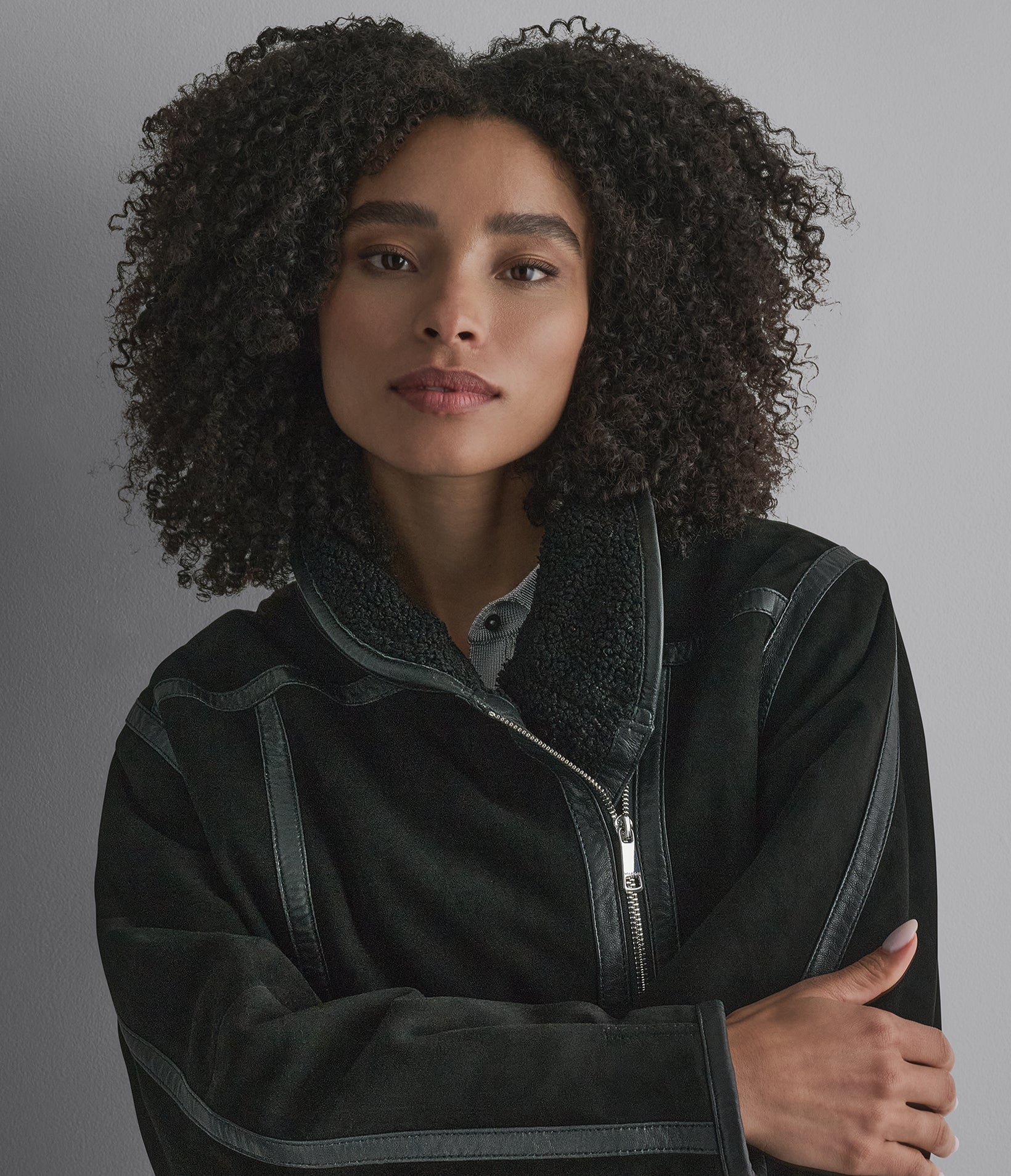 Ashley Faux Shearling Leather Moto Jacket