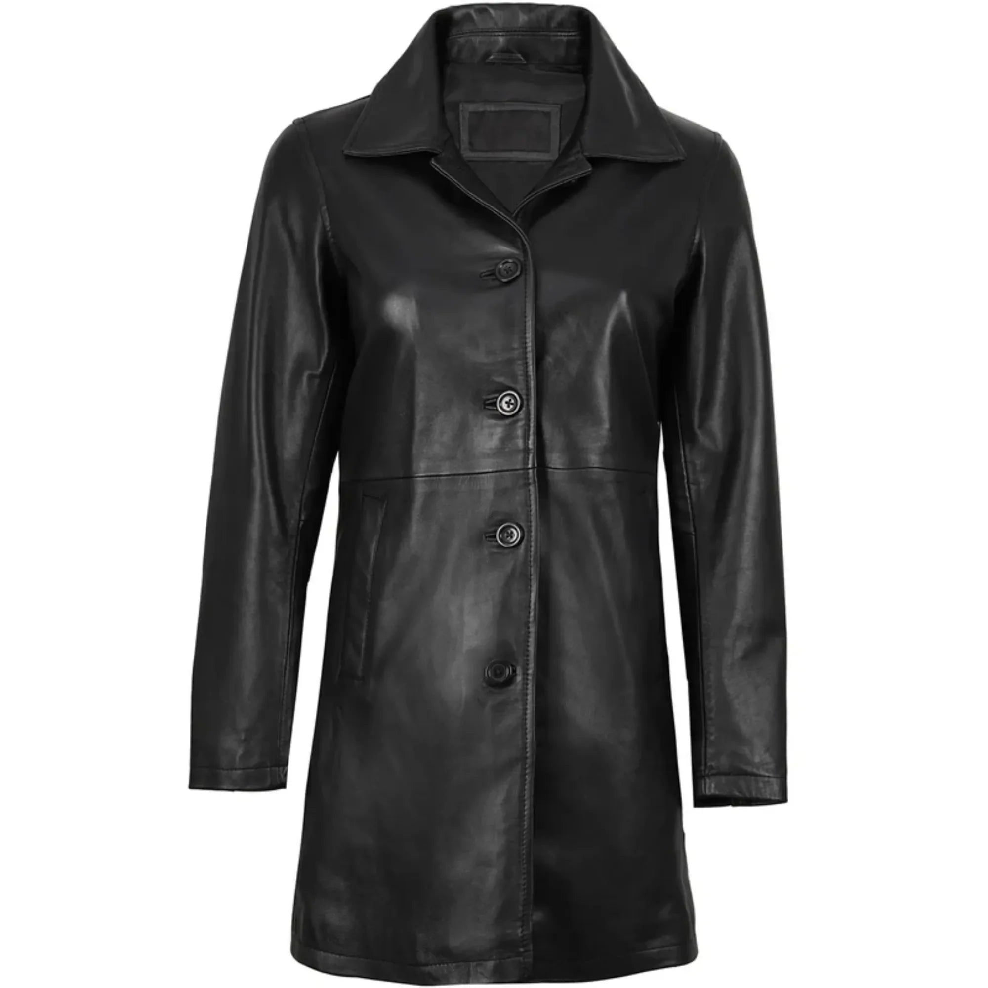 Sowachi Winella - Women's Black 3/4 Length Leather Car Coat