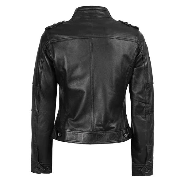 Sowachi Virelle - Women's Black Sheepskin Motorcycle Leather Jacket