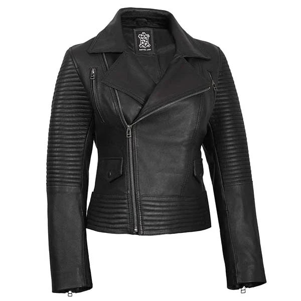 Sowachi Veylora - Women's Black Quilted Motorcycle Leather Jacket