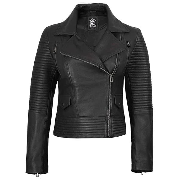 Sowachi Veylora - Women's Black Quilted Motorcycle Leather Jacket