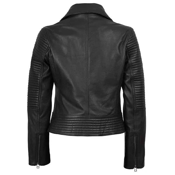 Sowachi Veylora - Women's Black Quilted Motorcycle Leather Jacket