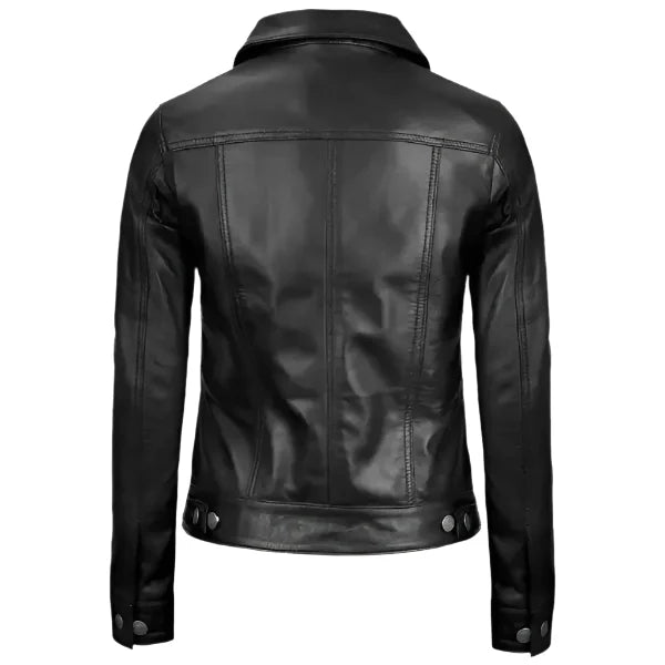 Sowachi Zelvara - Women's Black Sheepskin Leather Trucker Jacket