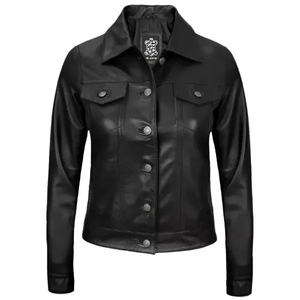 Sowachi Zelvara - Women's Black Sheepskin Leather Trucker Jacket