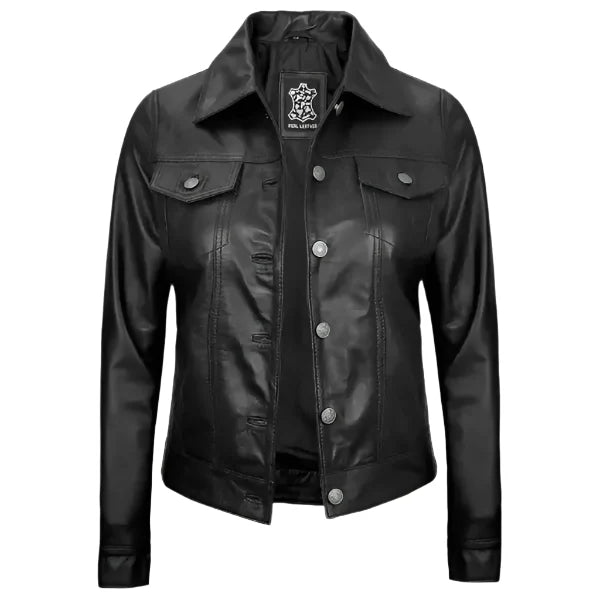 Sowachi Zelvara - Women's Black Sheepskin Leather Trucker Jacket