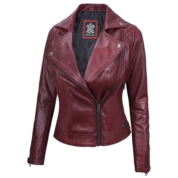 Sowachi Rosalyn - Women's Burgundy Quilted Motorcycle Leather Jacket