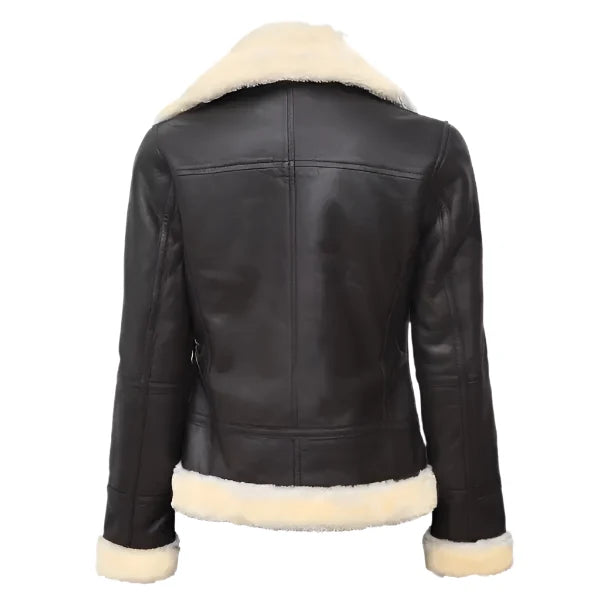 Sowachi Brunelle - Women's Dark Brown Shearling Leather Bomber Jacket