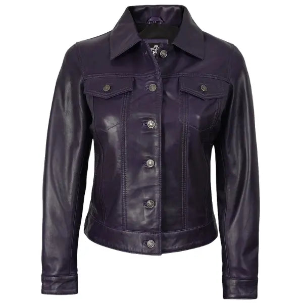 Sowachi Violetta - Women's Purple Leather Trucker Jacket