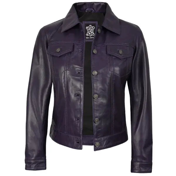 Sowachi Violetta - Women's Purple Leather Trucker Jacket
