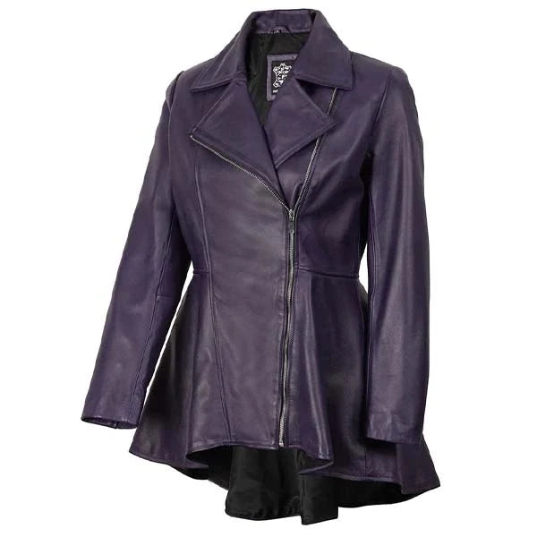 Sowachi Mirelle - Women's Purple Peplum Motorcycle Leather Jacket