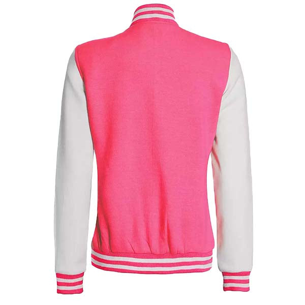Sowachi Rosavelle - Women's Pink and White Varsity Bomber Jacket