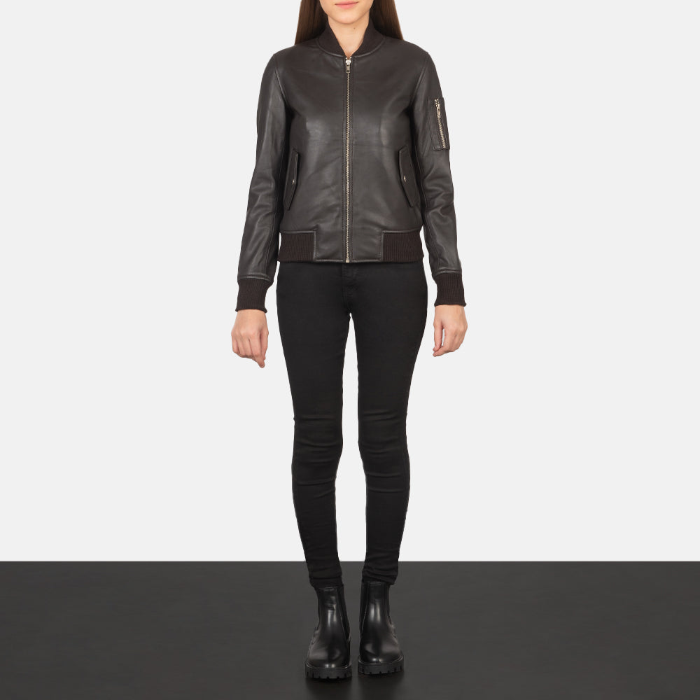 Sowachi Ava Ma-1 Brown Leather Bomber Jacket