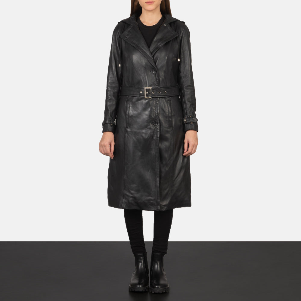 Sowachi Fixon Hooded Black Trench Coat