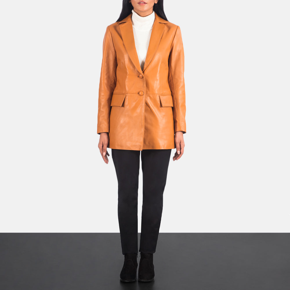Sowachi  Tan Brown Leather Blazer